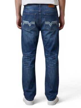 GS-115 Men's Size 36x32 Jeans Relaxed Fit Dark Rinse Thick Stitch Denim BKE NWT